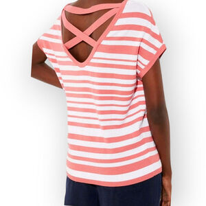 Loft Cap Sleeve Striped Tee Sweater Small White Coral